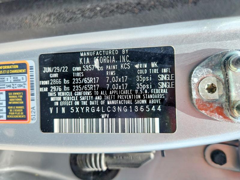 Продаж на аукціоні авто 2022 Kia Sorento, vin: 5XYRG4LC3NG136544, номер лоту: 61599246