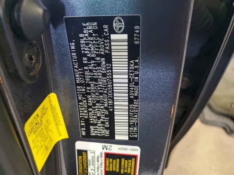 62890086 :رقم المزاد ، 4T1BF3EK5BU755512 vin ، 2011 Toyota Camry مزاد بيع