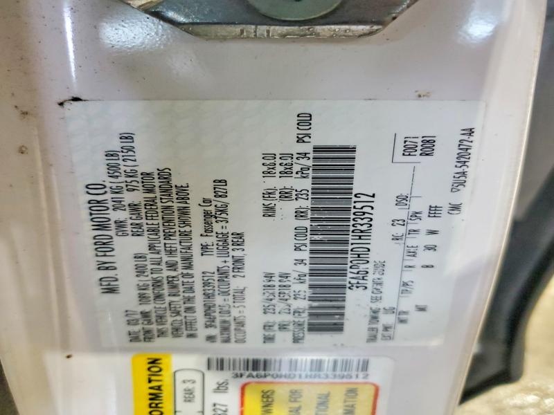 60516886 :رقم المزاد ، 3FA6P0HD1HR339512 vin ، 2017 Ford Fusion مزاد بيع