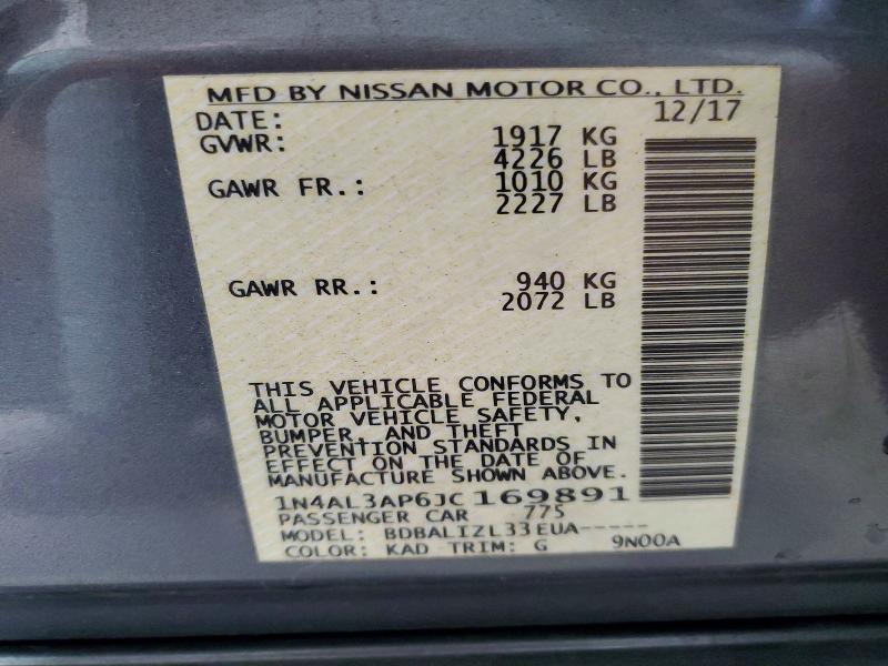 Продаж на аукціоні авто 2018 Nissan Altima, vin: 1N4AL3AP6JC169891, номер лоту: 60173076