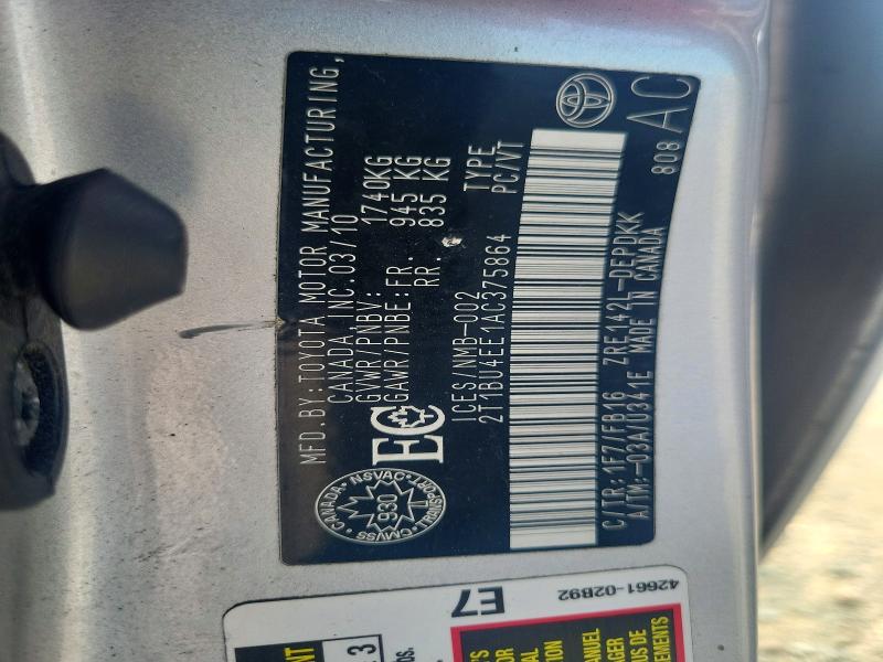 Aukcja sprzedaży 2010 Toyota Corolla, vin: 2T1BU4EE1AC375864, numer aukcji: 59316876