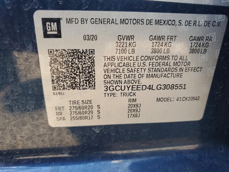 60053446 :رقم المزاد ، 3GCUYEED4LG308551 vin ، 2020 Chevrolet Silverado مزاد بيع