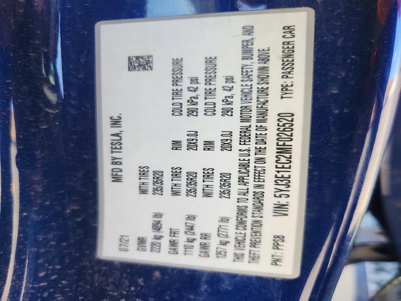 Aukcja sprzedaży 2021 Tesla Model 3, vin: 5YJ3E1EC2MF026520, numer aukcji: 61175666