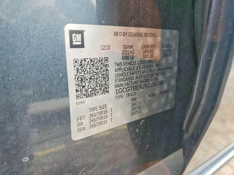 Aukcja sprzedaży 2019 Chevrolet Colorado, vin: 1GCGTBEN2K1205760, numer aukcji: 60620826