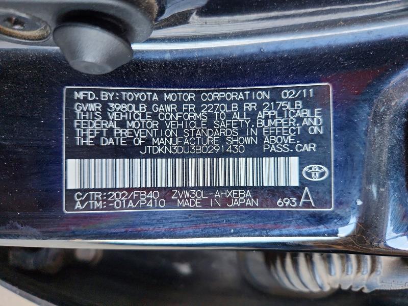 62685106 :رقم المزاد ، JTDKN3DU3B0291430 vin ، 2011 Toyota Prius مزاد بيع