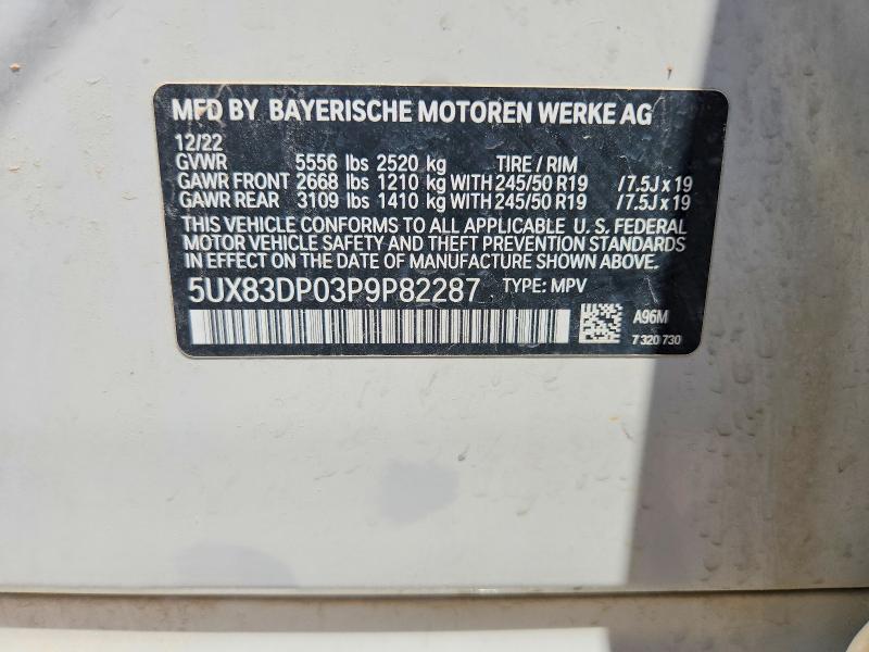 Aukcja sprzedaży 2023 Bmw X3, vin: 5UX83DP03P9P82287, numer aukcji: 59747476