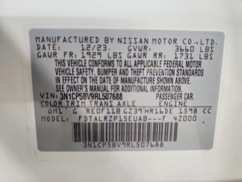 2024 Nissan Kicks მანქანა იყიდება აუქციონზე, vin: 3N1CP5BV9RL507688, აუქციონის ნომერი: 61105376