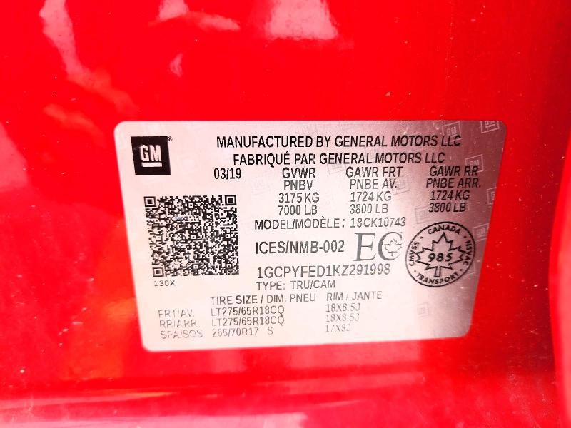 Aukcja sprzedaży 2019 Chevrolet Silverado, vin: 1GCPYFED1KZ291998, numer aukcji: 59585046