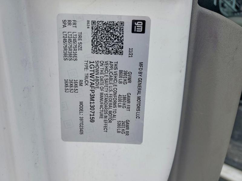 59096726 :رقم المزاد ، 1GTW7AFP3M1307159 vin ، 2021 Gmc Savana مزاد بيع