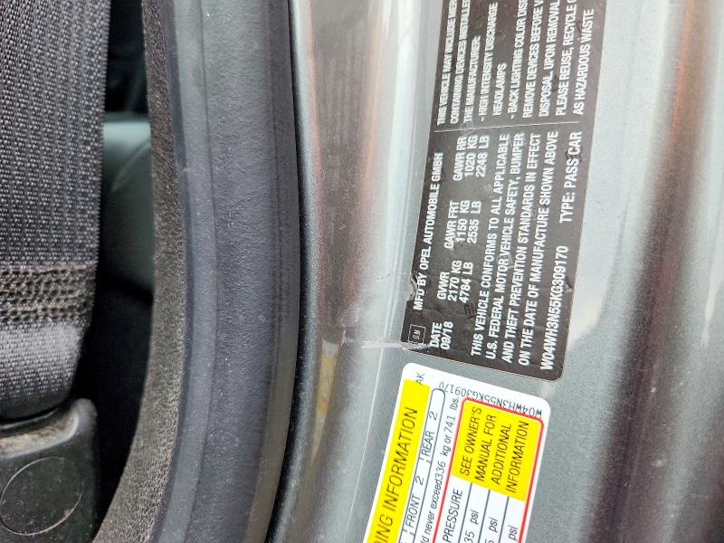 59647656 :رقم المزاد ، W04WH3N55KG309170 vin ، 2019 Buick Cascada مزاد بيع