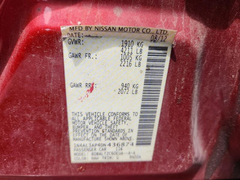 2013 Nissan Altima მანქანა იყიდება აუქციონზე, vin: 1N4AL3AP4DN436874, აუქციონის ნომერი: 60463716