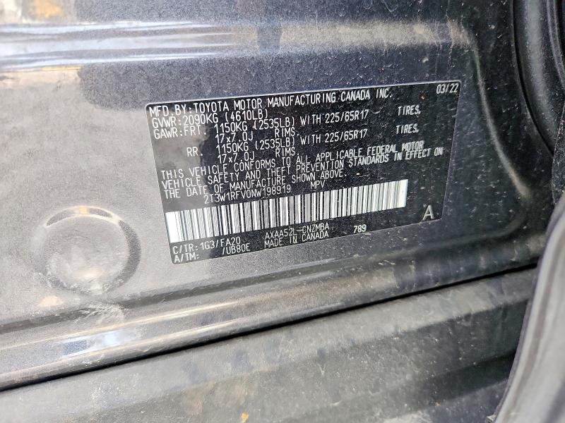 2022 Toyota Rav4 მანქანა იყიდება აუქციონზე, vin: 2T3W1RFV0NW198919, აუქციონის ნომერი: 62461346