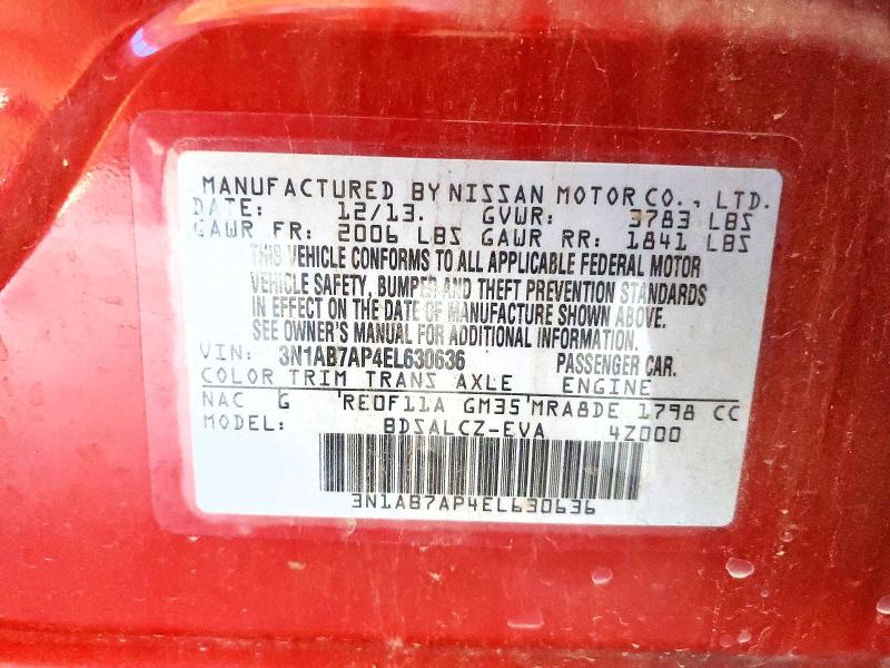 2014 Nissan Sentra მანქანა იყიდება აუქციონზე, vin: 3N1AB7AP4EL630636, აუქციონის ნომერი: 60679526