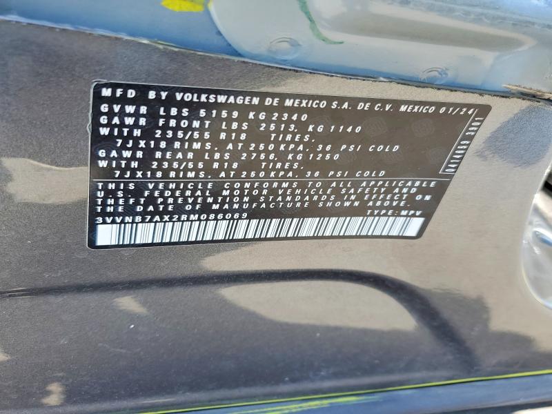 2024 Volkswagen Tiguan მანქანა იყიდება აუქციონზე, vin: 3VVNB7AX2RM086069, აუქციონის ნომერი: 60390316