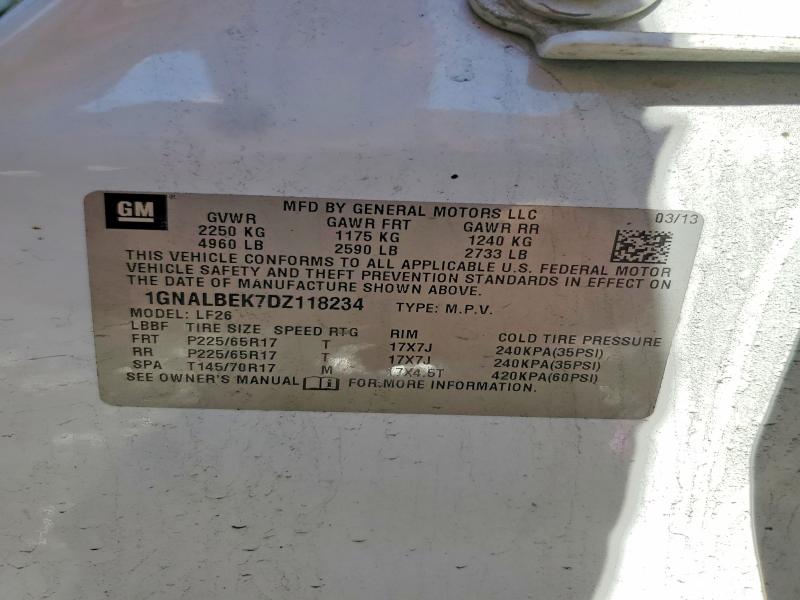 2013 Chevrolet Equinox მანქანა იყიდება აუქციონზე, vin: 1GNALBEK7DZ118234, აუქციონის ნომერი: 59881506