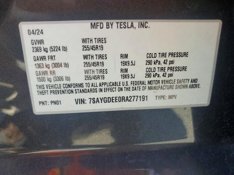 Продаж на аукціоні авто 2024 Tesla Model Y, vin: 7SAYGDEE0RA277191, номер лоту: 60669346