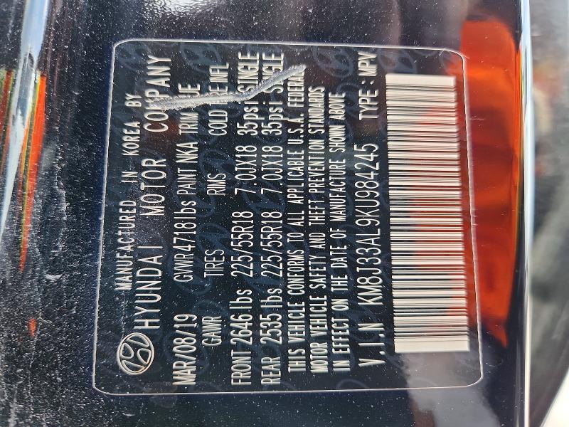 62594976 :رقم المزاد ، KM8J33AL9KU984245 vin ، 2019 Hyundai Tucson مزاد بيع