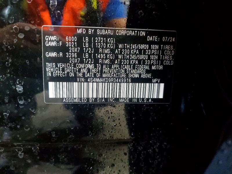 61139026 :رقم المزاد ، 4S4WMAKD9R3449916 vin ، 2024 Subaru Ascent مزاد بيع