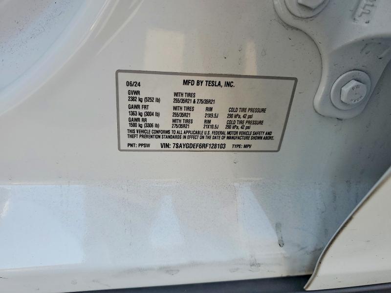 61442986 :رقم المزاد ، 7SAYGDEF6RF128103 vin ، 2024 Tesla Model Y مزاد بيع