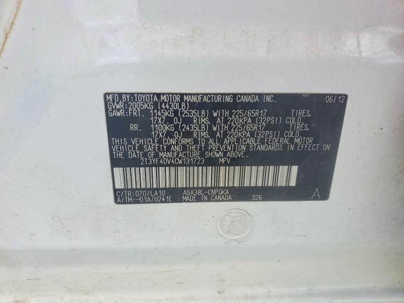 Aukcja sprzedaży 2012 Toyota Rav4, vin: 2T3YF4DV4CW131723, numer aukcji: 60032766