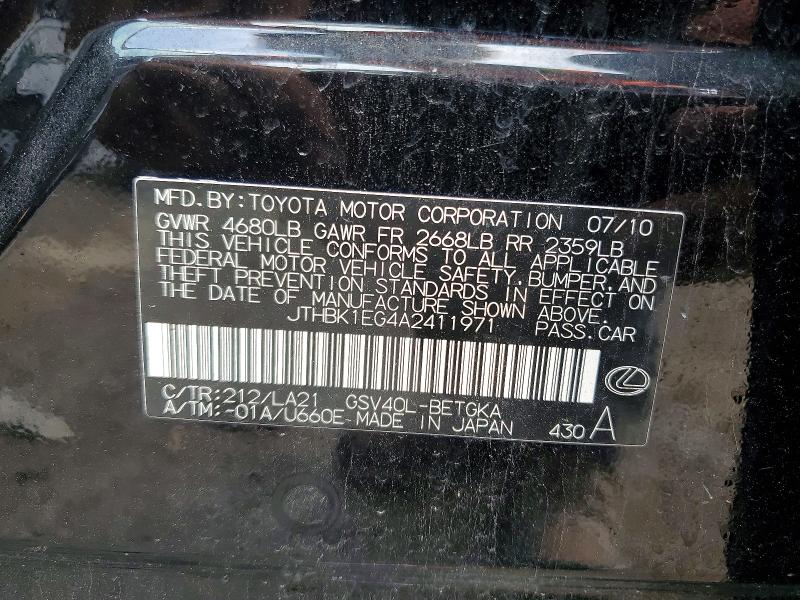 Продаж на аукціоні авто 2010 Lexus Es, vin: JTHBK1EG4A2411971, номер лоту: 62792216