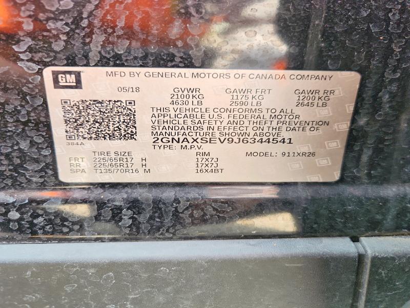60646216 :رقم المزاد ، 2GNAXSEV9J6344541 vin ، 2018 Chevrolet Equinox مزاد بيع