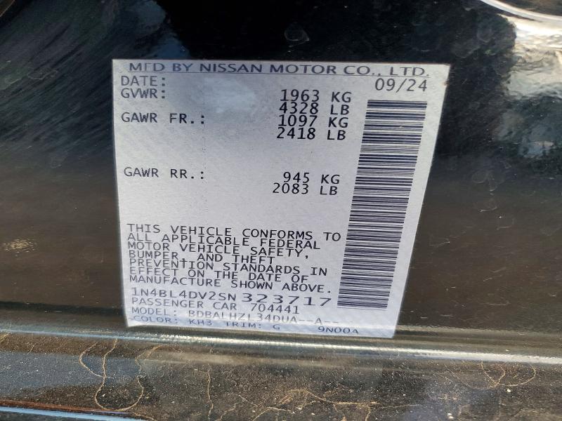 Aukcja sprzedaży 2025 Nissan Altima, vin: 1N4BL4DV2SN323717, numer aukcji: 58989786