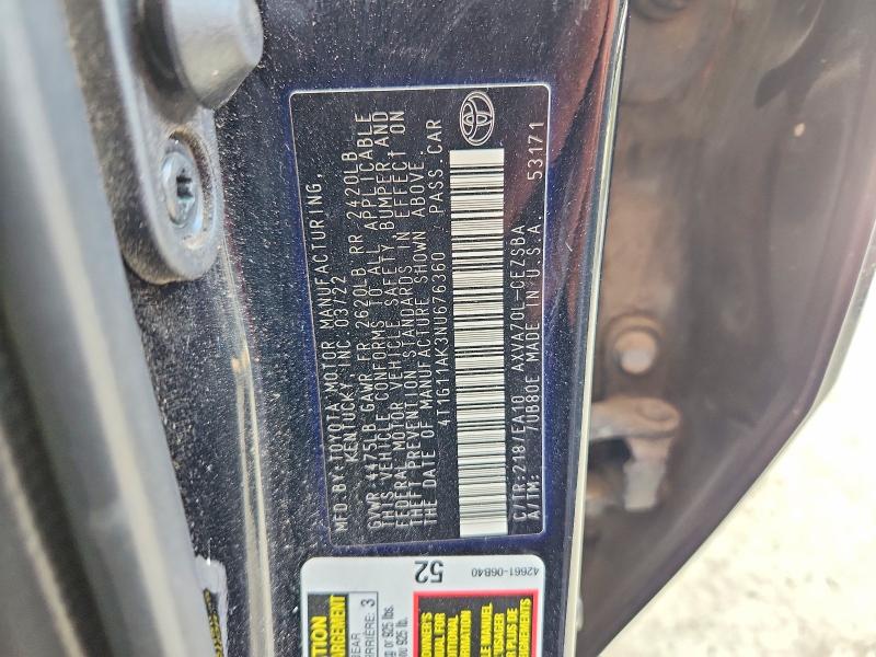 Продаж на аукціоні авто 2022 Toyota Camry, vin: 4T1G11AK3NU676360, номер лоту: 59555656