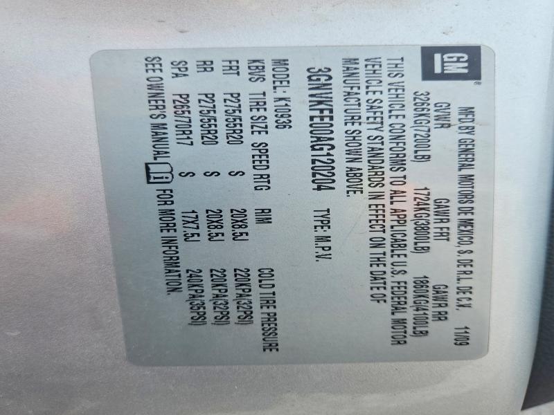 2010 Chevrolet Avalanche მანქანა იყიდება აუქციონზე, vin: 3GNVKFE00AG120204, აუქციონის ნომერი: 61194406