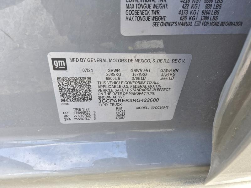 Aukcja sprzedaży 2024 Chevrolet Silverado, vin: 3GCPABEK3RG422600, numer aukcji: 59819576