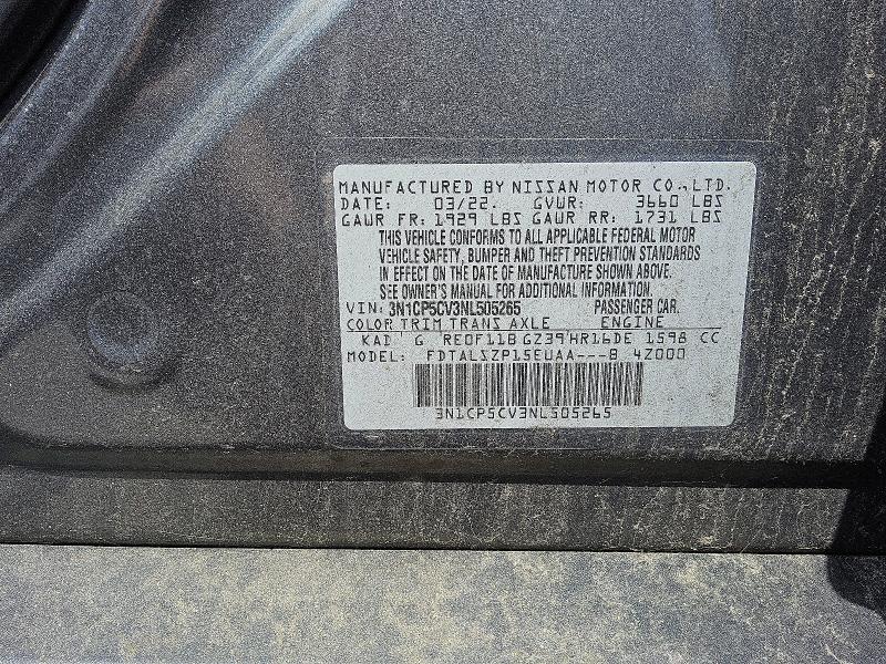 Aukcja sprzedaży 2022 Nissan Kicks, vin: 3N1CP5CV3NL505265, numer aukcji: 60501626