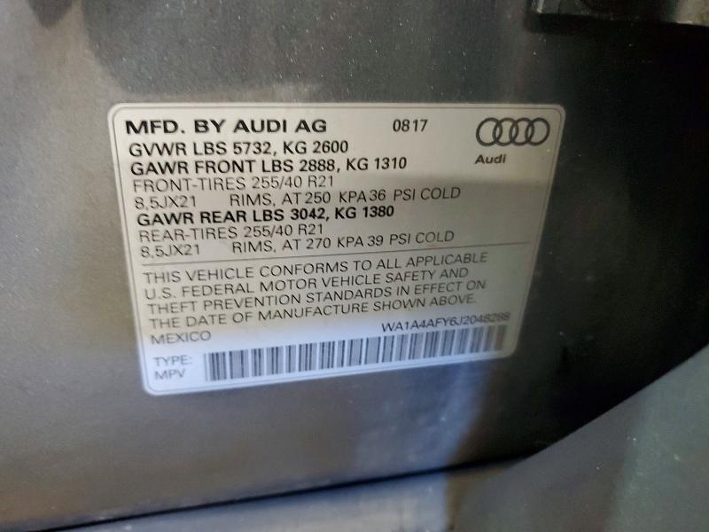 Продажа на аукционе авто 2018 Audi Sq5, vin: WA1A4AFY6J2048288, номер лота: 60557156