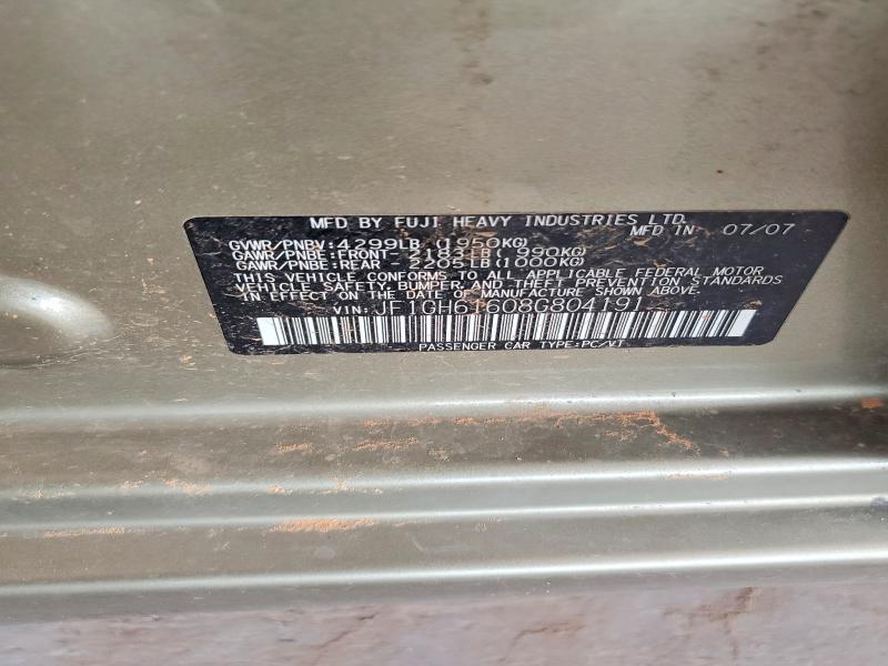 2008 Subaru Impreza მანქანა იყიდება აუქციონზე, vin: JF1GH61608G804191, აუქციონის ნომერი: 62081886