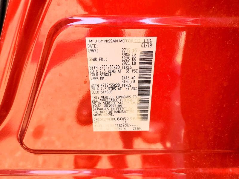 59665076 :رقم المزاد ، 5N1DR2MM3KC606258 vin ، 2019 Nissan Pathfinder مزاد بيع