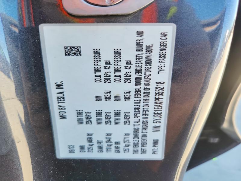 62147566 :رقم المزاد ، 5YJ3E1EAXPF655218 vin ، 2023 Tesla Model 3 مزاد بيع