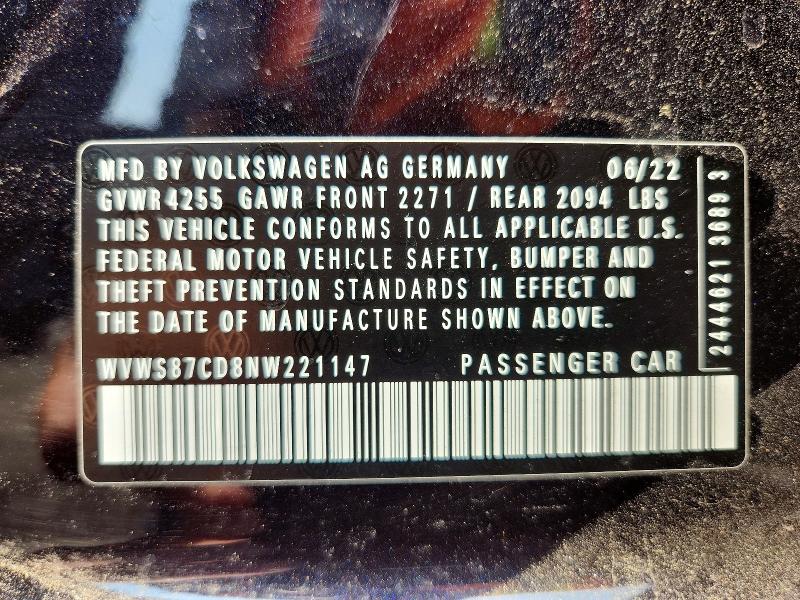 Aukcja sprzedaży 2022 Volkswagen Gti, vin: WVWS87CD8NW221147, numer aukcji: 60037986