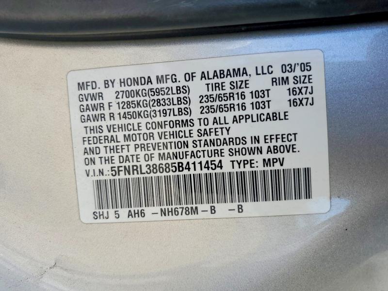 Продажа на аукционе авто 2005 Honda Odyssey, vin: 5FNRL38685B411454, номер лота: 61751006