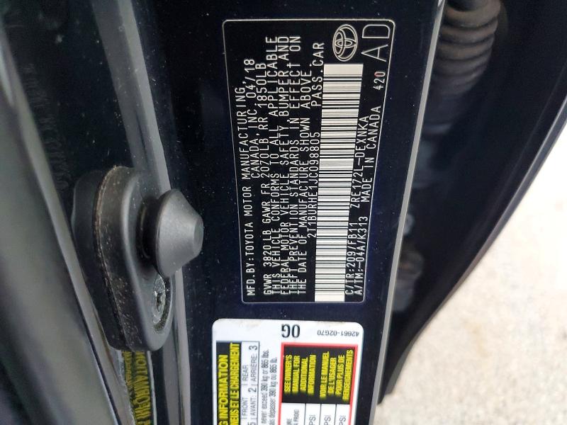 Aukcja sprzedaży 2018 Toyota Corolla, vin: 2T1BURHE1JC098805, numer aukcji: 59695846