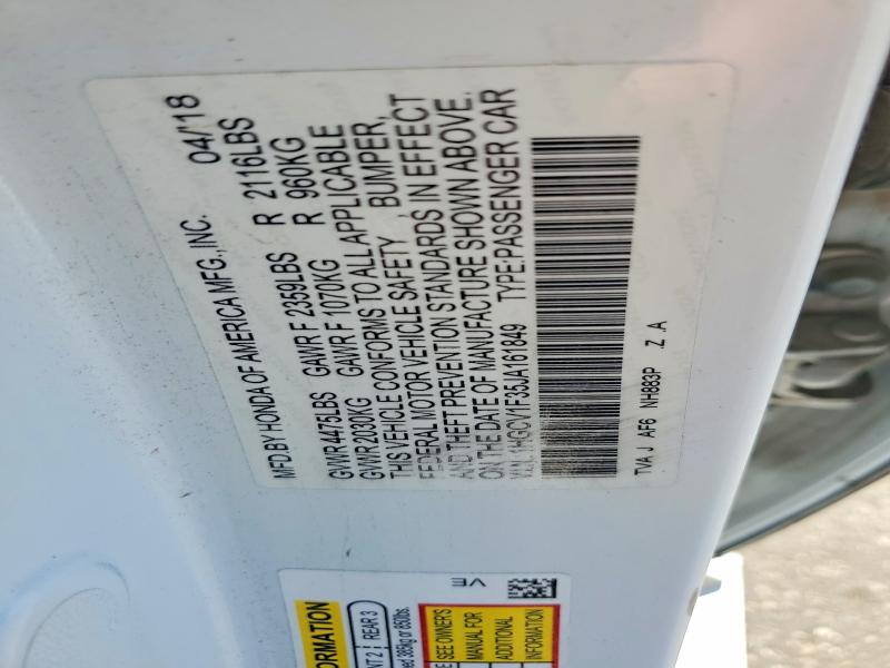 2018 Honda Accord მანქანა იყიდება აუქციონზე, vin: 1HGCV1F35JA161849, აუქციონის ნომერი: 60599856