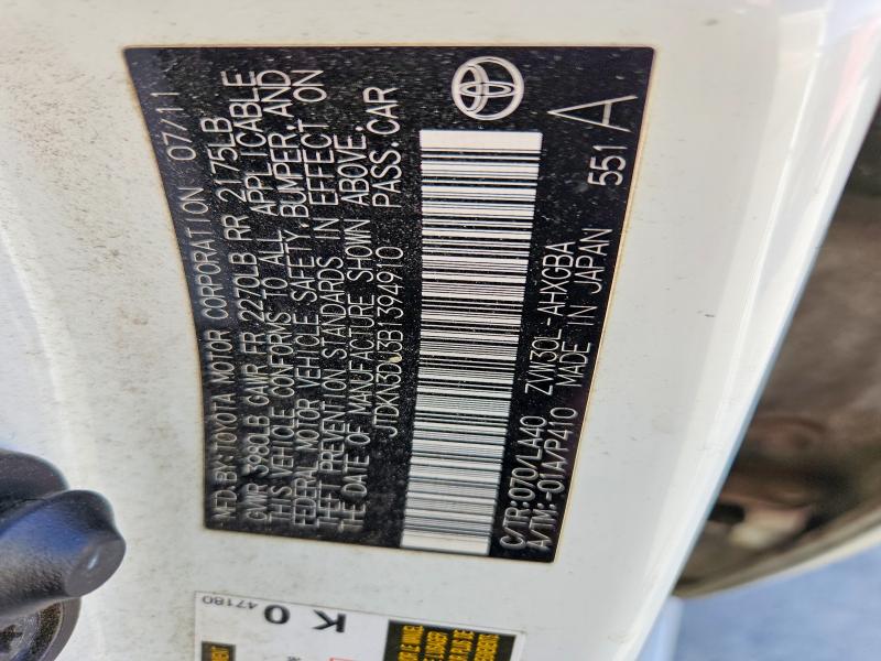62091306 :رقم المزاد ، JTDKN3DU3B1394910 vin ، 2011 Toyota Prius مزاد بيع