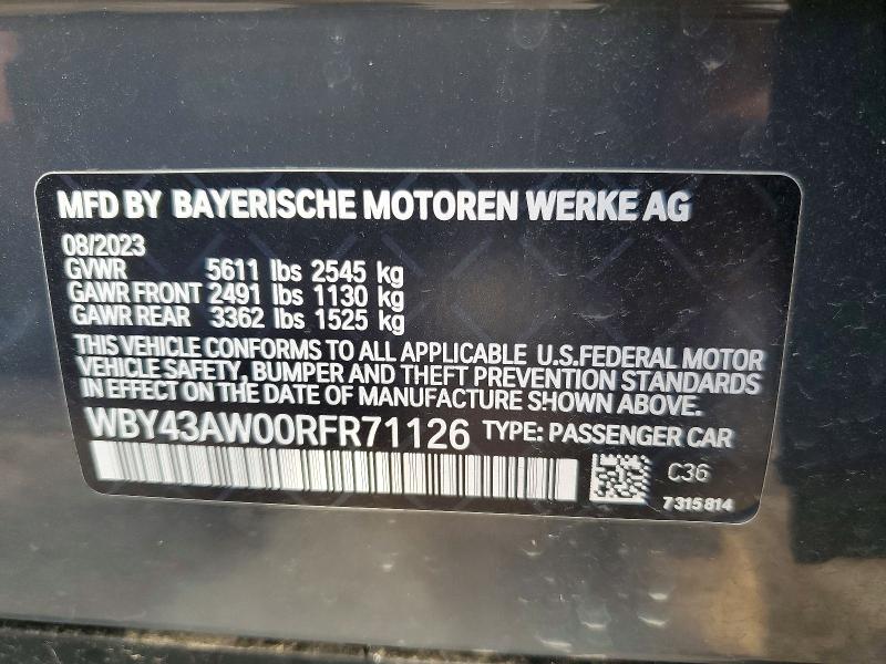Продажа на аукционе авто 2024 Bmw I4, vin: WBY43AW00RFR71126, номер лота: 62926406