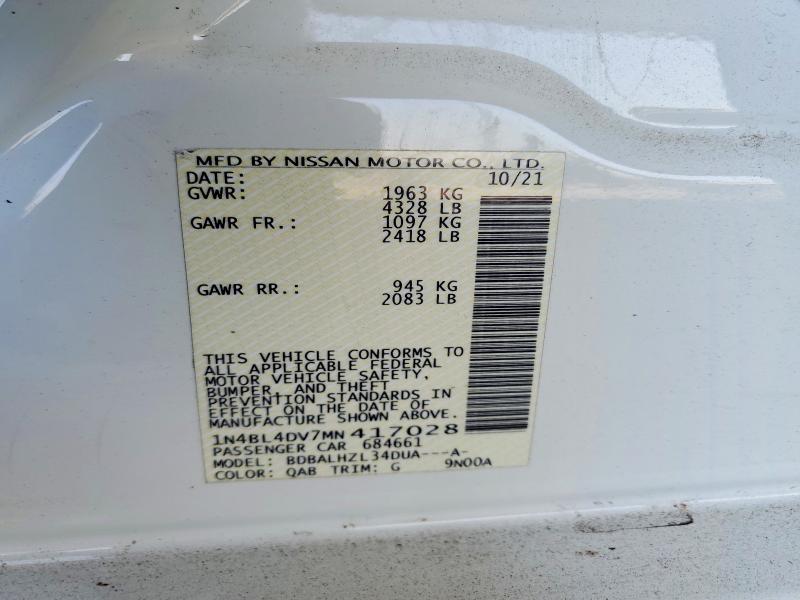 2021 Nissan Altima მანქანა იყიდება აუქციონზე, vin: 1N4BL4DV7MN417028, აუქციონის ნომერი: 60180906