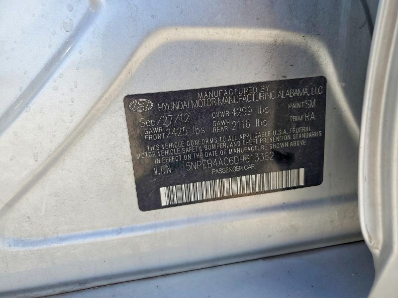 2013 Hyundai Sonata მანქანა იყიდება აუქციონზე, vin: 5NPEB4AC6DH613362, აუქციონის ნომერი: 61074236