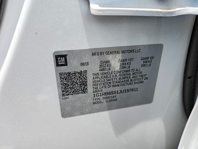 54916026 :رقم المزاد ، 1G1RB6S51JU157911 vin ، 2018 Chevrolet Volt مزاد بيع