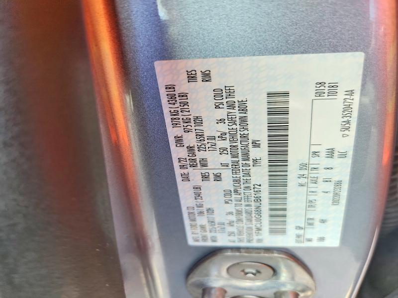Aukcja sprzedaży 2022 Ford Escape, vin: 1FMCU0G68NUB61672, numer aukcji: 59338696
