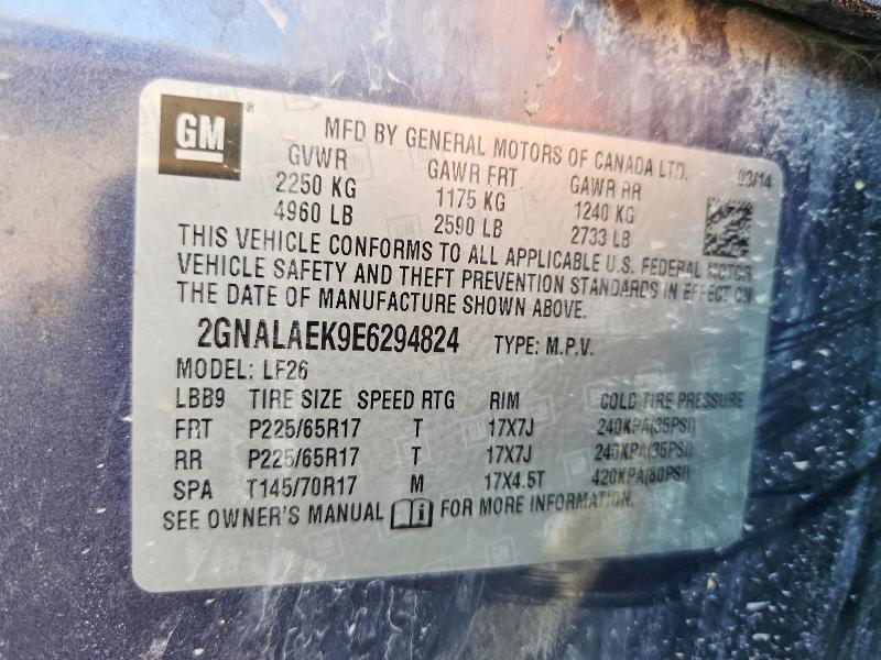 Продажа на аукционе авто 2014 Chevrolet Equinox, vin: 2GNALAEK9E6294824, номер лота: 62115486