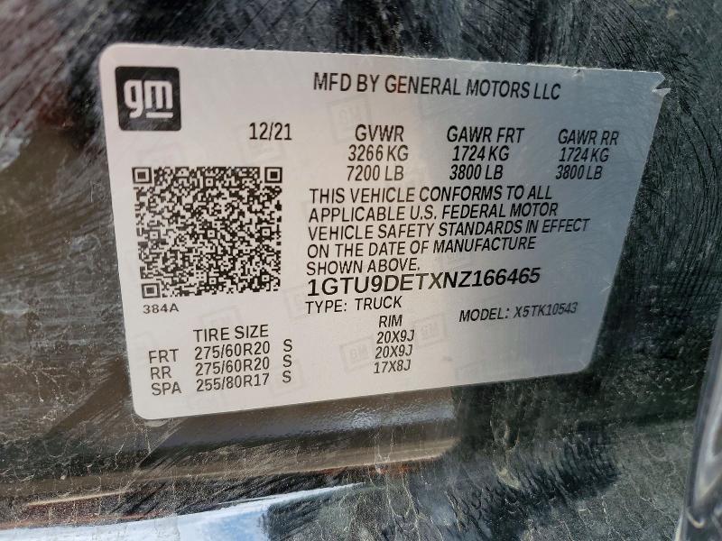 2022 Gmc Sierra Limited მანქანა იყიდება აუქციონზე, vin: 1GTU9DETXNZ166465, აუქციონის ნომერი: 59392616