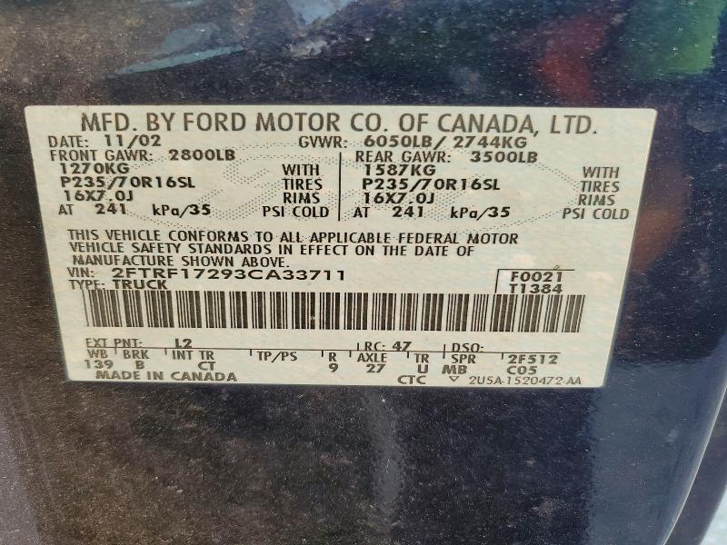 62078836 :رقم المزاد ، 2FTRF17293CA33711 vin ، 2003 Ford F150 مزاد بيع
