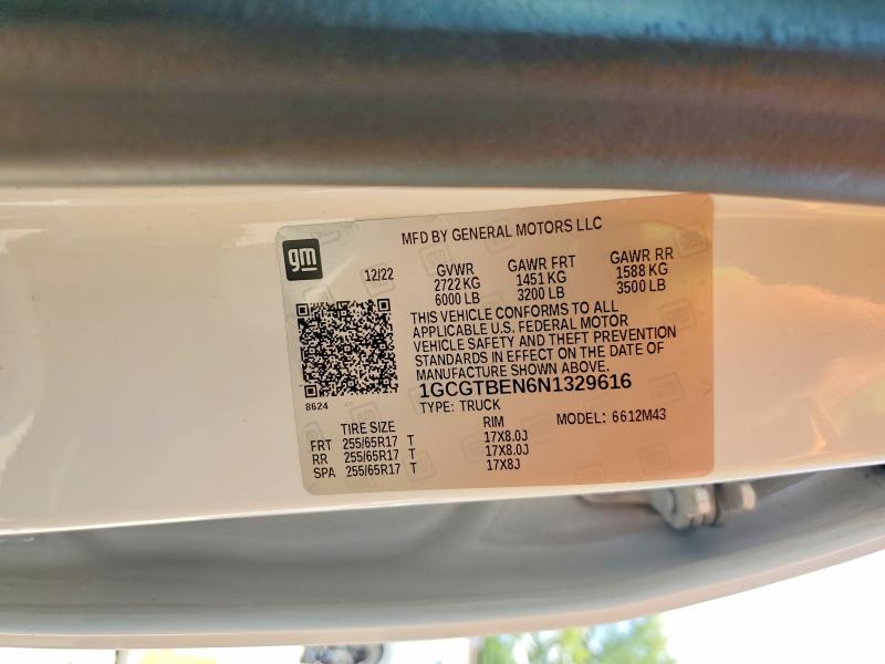 Продаж на аукціоні авто 2022 Chevrolet Colorado, vin: 1GCGTBEN6N1329616, номер лоту: 61162476