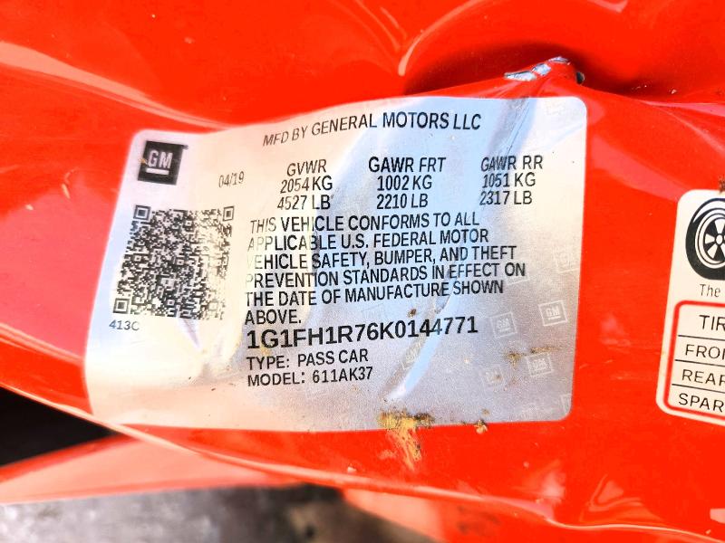 Продажа на аукционе авто 2019 Chevrolet Camaro, vin: 1G1FH1R76K0144771, номер лота: 63396276